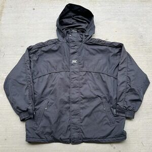 Vintage Helly Hansen Windbreaker Jacket Packable Black Hooded Size XL Helly-Tech